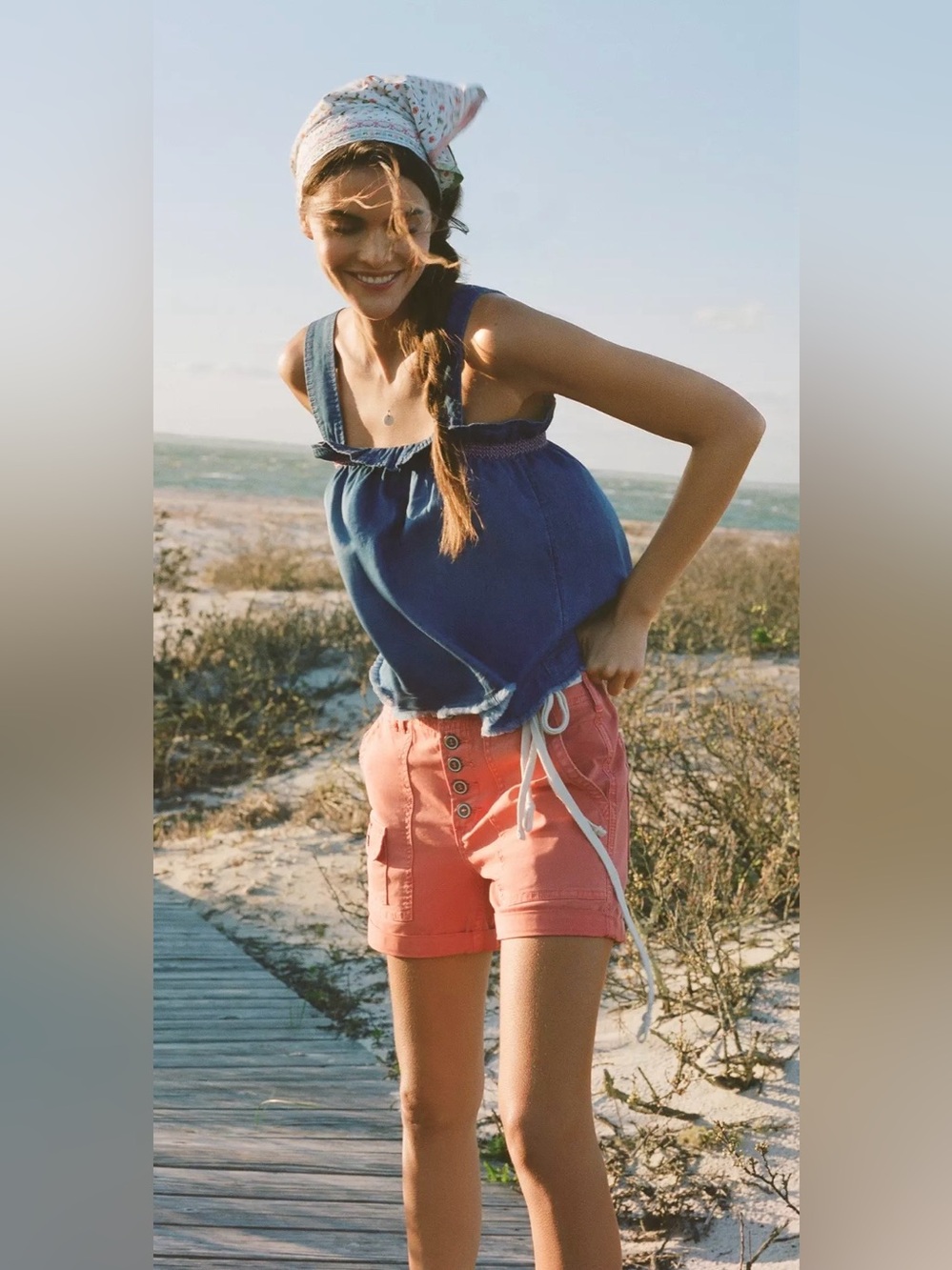 Pilcro | Chambray Smocked Square-Neck Tank - Picture 5 of 10
